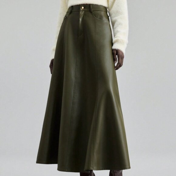 Army Green Elegant A-Line Women's Skirt - Picture 4 of 6